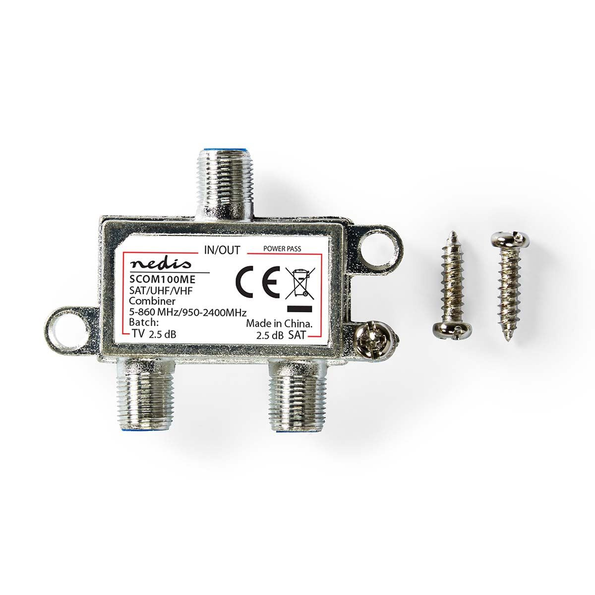 Nedis Satellite Combiner | 5-862 MHz | 950-2400 MHz | 75 Ohm | Power pass | Zinc | Silver
