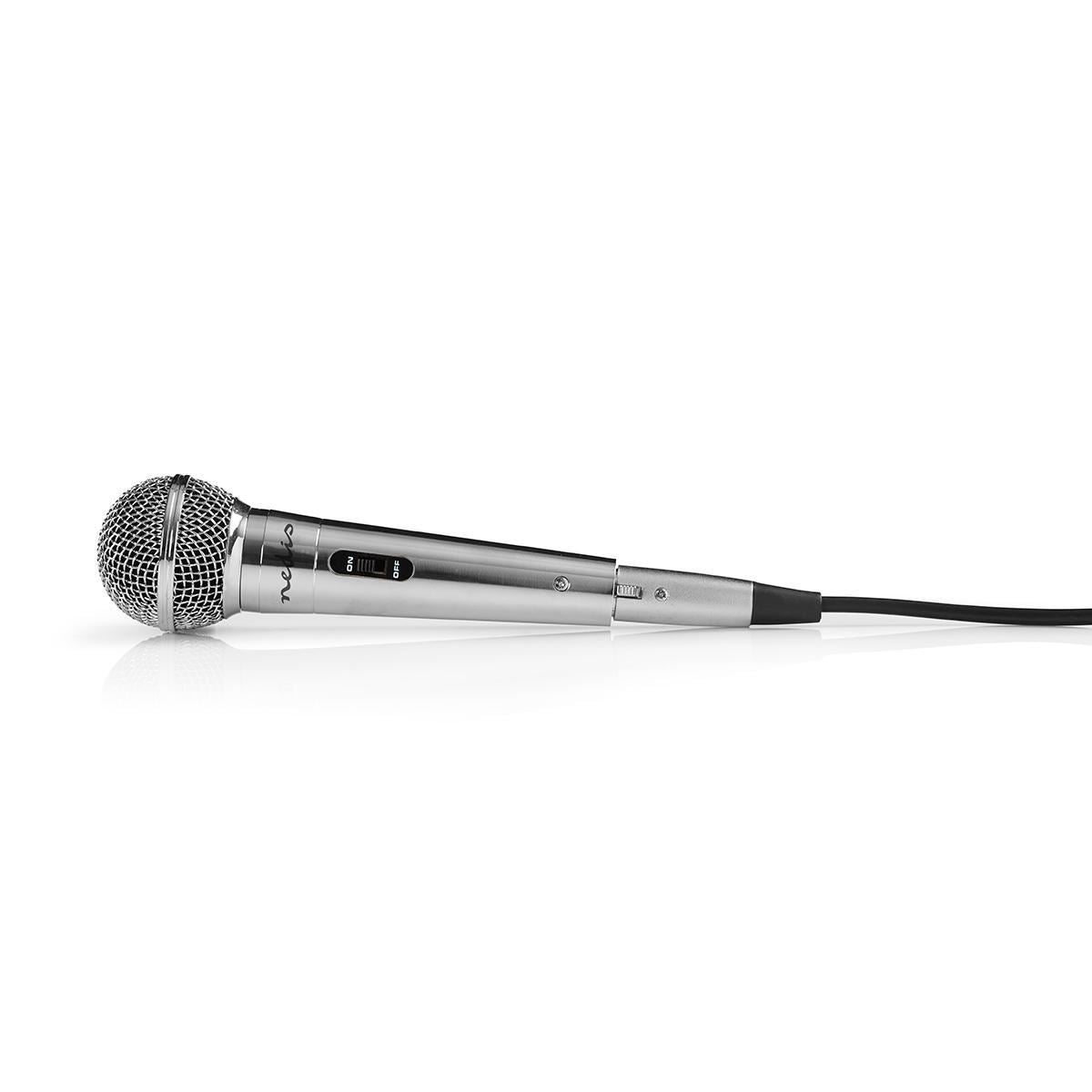 Nedis Uni-Directional Wired 6.5mmm Dynamic Microphone, On/Off, sensitivity 72dB +/- 3dB, 80Hz-13kHz, Wired 5m - Metal Silver