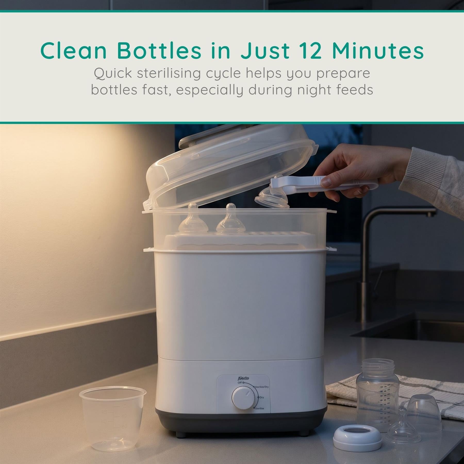Alecto Premium Baby Bottle Steriliser and Dryer, Removes 99.9% of Bacteria, Chemical Free, Capacity 11 Bottles/Teats/Accessories | BF55
