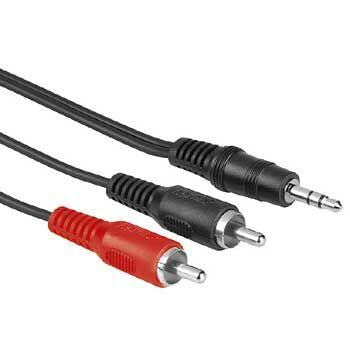 2m | 3.5mm Stereo Jack Plug | 2x RCA Male Phono Plugs | Cable - Black