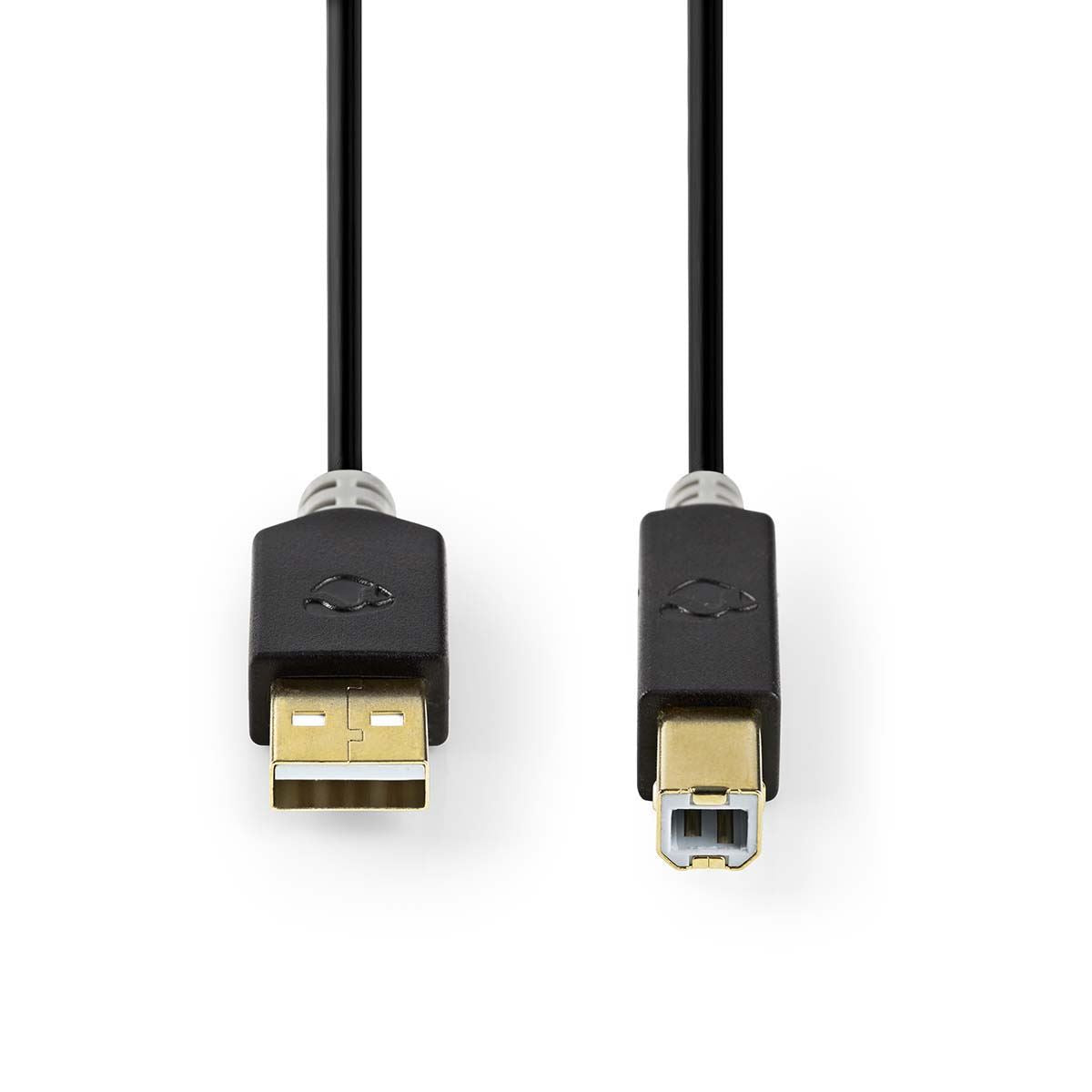 Nedis USB Cable | USB 2.0 | USB-A Male | USB-B Male | 480 Mbps | Gold Plated | 1.00 m | Round | PVC | Anthracite | Box