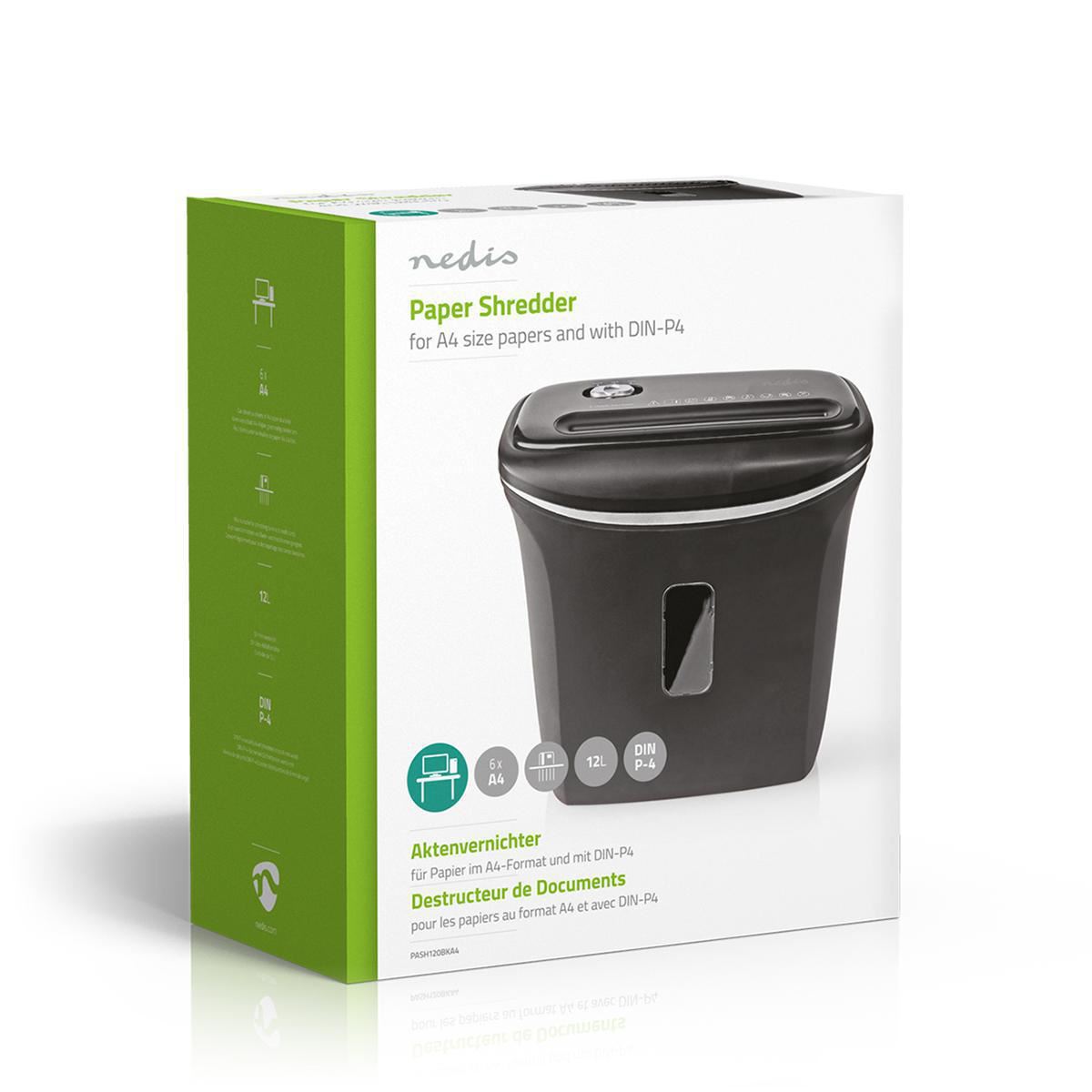 Nedis Paper Shredder, Cross Cut, DIN P-4 Security, 12L Capacity, Keep Your Desk Organised and Securely Dispose of Letters, Files, Invoices and Bank Cards , Black