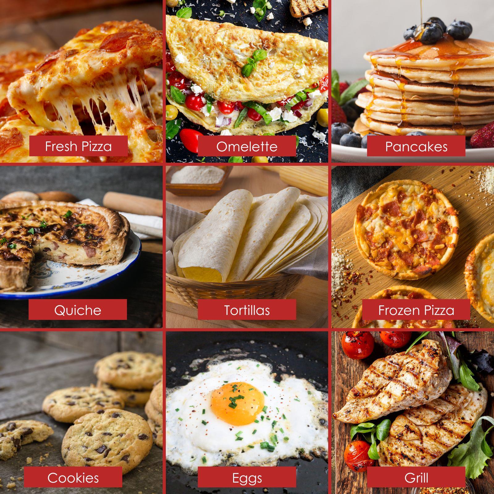 MELISSA 12" Electric Pizza Maker & Table Top Grill, Indoor Portable Pizza Oven with Non-Stick 12" Plates, 3 Heat Settings Max 230°C - Retro Red