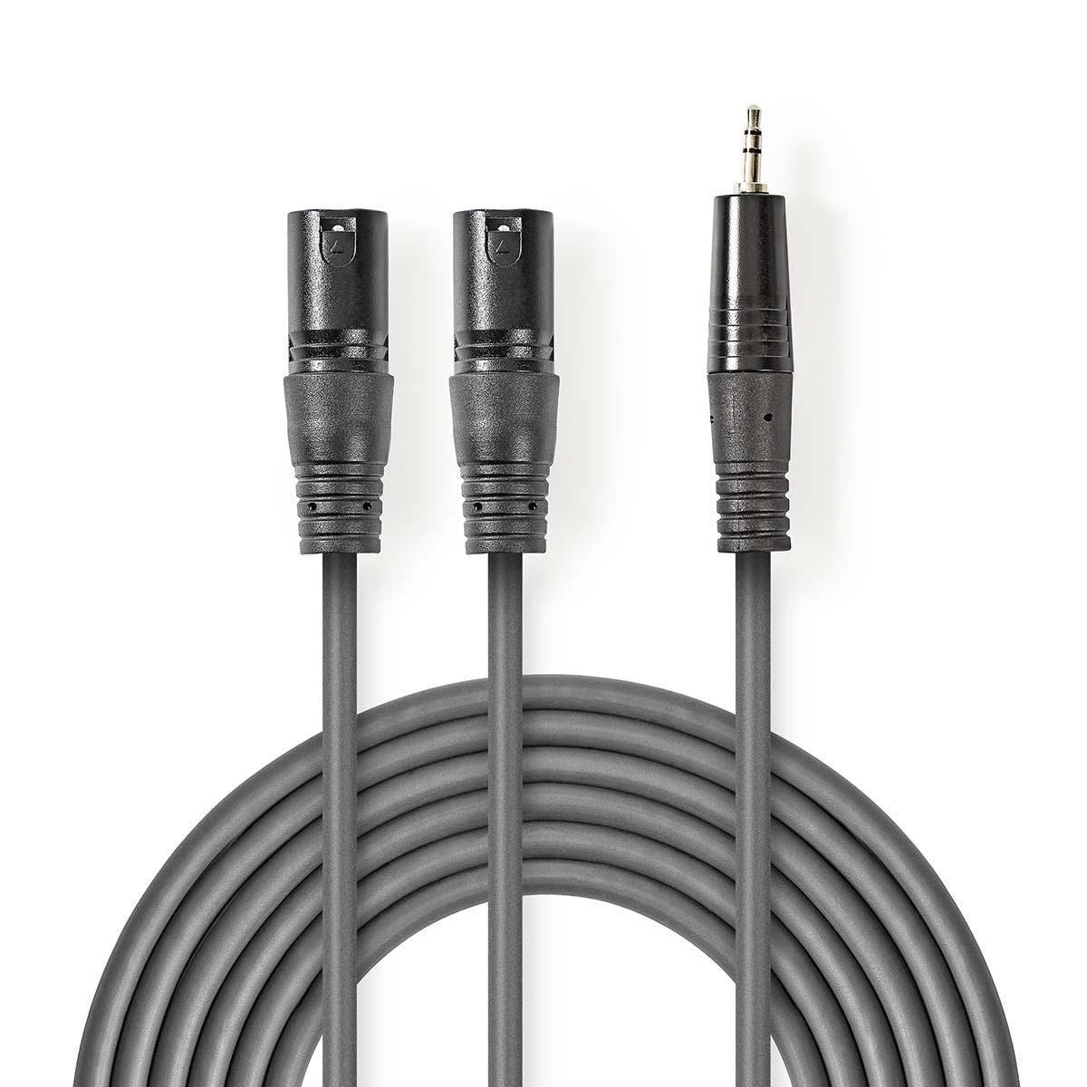 Nedis Balanced Audio Cable | 2x XLR 3-Pin Male | 3.5 mm Male | Nickel Plated | 3.00 m | Round | PVC | Dark Grey | Carton Sleeve