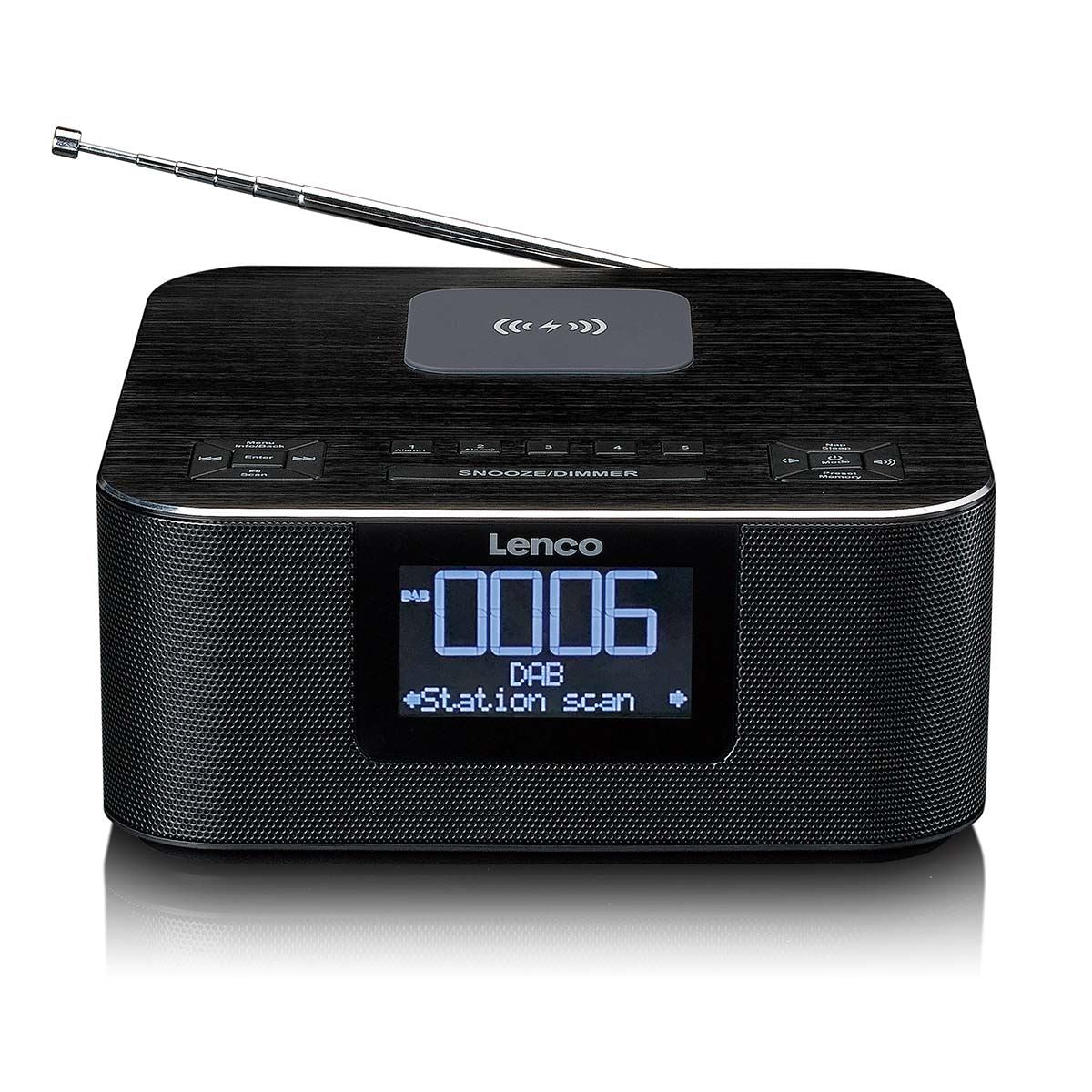 Lenco DAB+ FM Alarm Clock Radio with USB and Qi Wireless Smartphone Charging Pad | Black