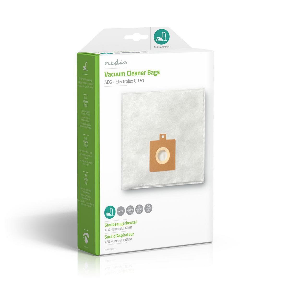 Nedis Vacuum Cleaner Bag | 4 pcs | Synthetic | Most sold for: AEG / Electrolux | White