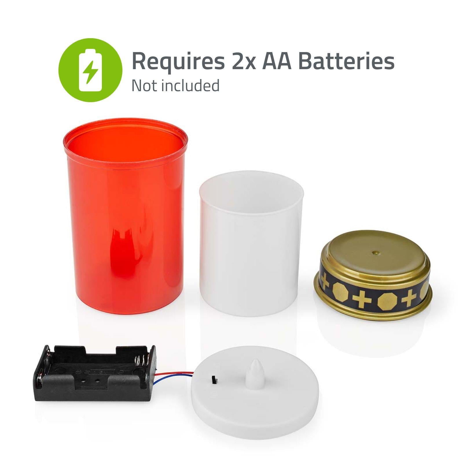 Nedis LED Grave Candle Light with Realistic Flickering Flame Effect, Battery Powered, Water Resistant, 6 Hours On / 18 Hours Off Timer - Red