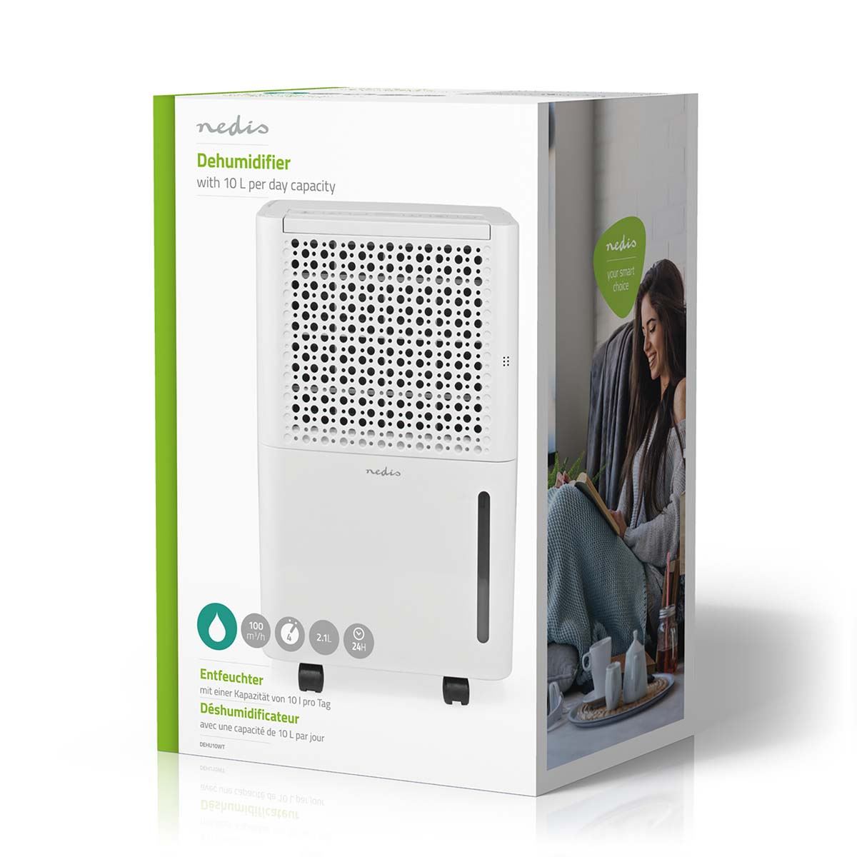 Nedis Dehumidifier 10L/Day, Automatic Dry Function, Laundry Mode, 100 m/h Airflow, White