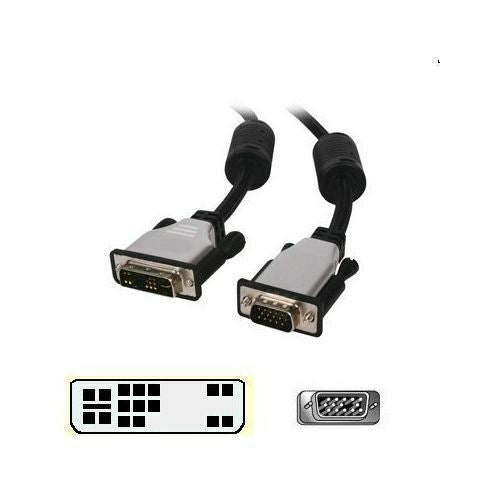 2.5m DVI-A 12+5 Pin Male to SVGA 15 Pin Male Cable Lead with Ferrite Metal Ended