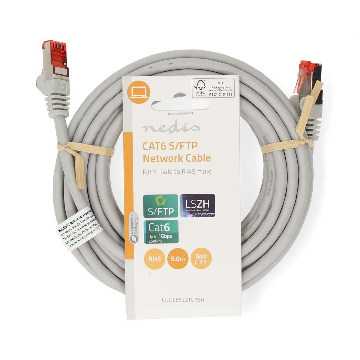Nedis CAT6 Network Cable | RJ45 Male | RJ45 Male | S/FTP | 5.00 m | Round | LSZH | Grey | Label