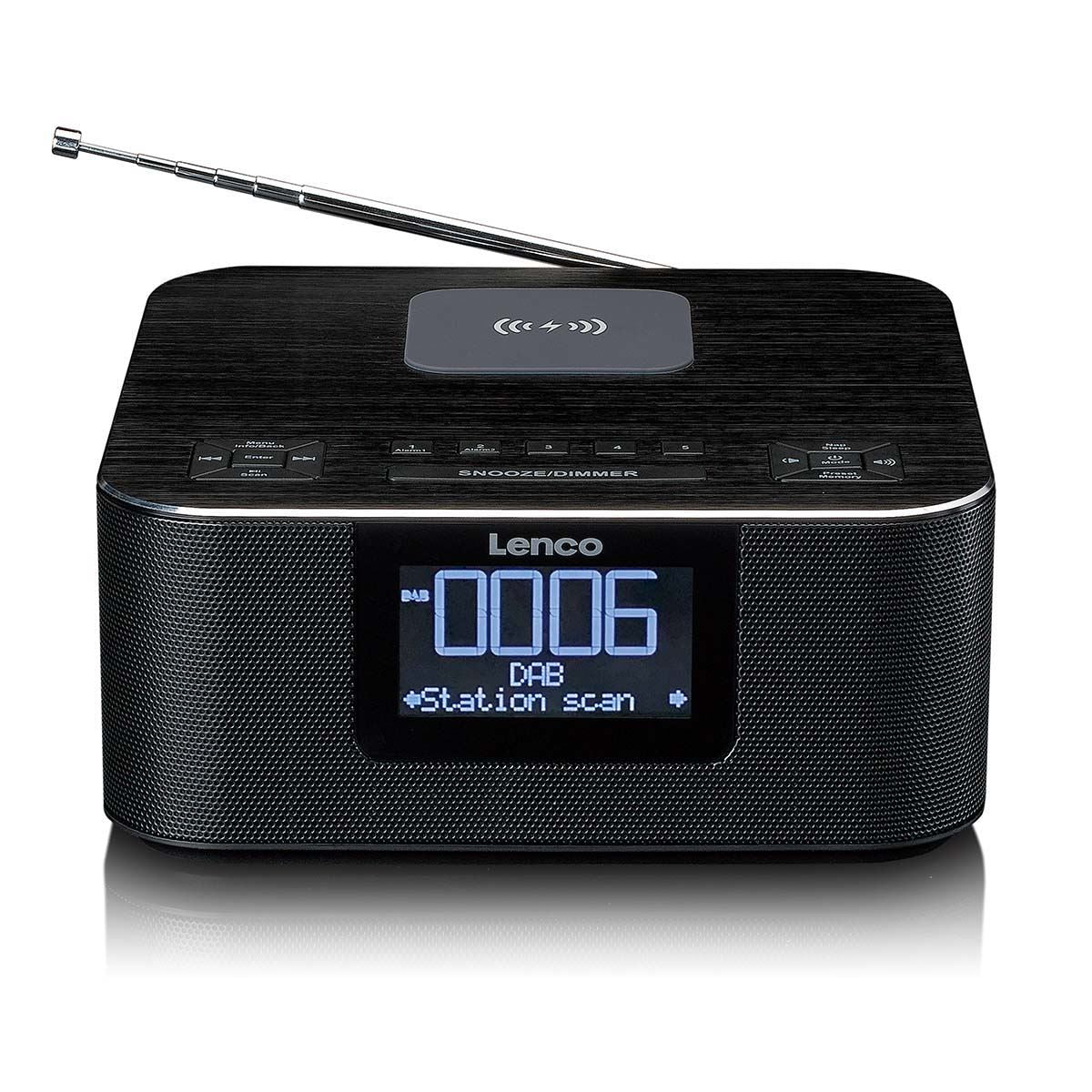 Lenco DAB+ FM Alarm Clock Radio with USB and Qi Wireless Smartphone Charging Pad | Black