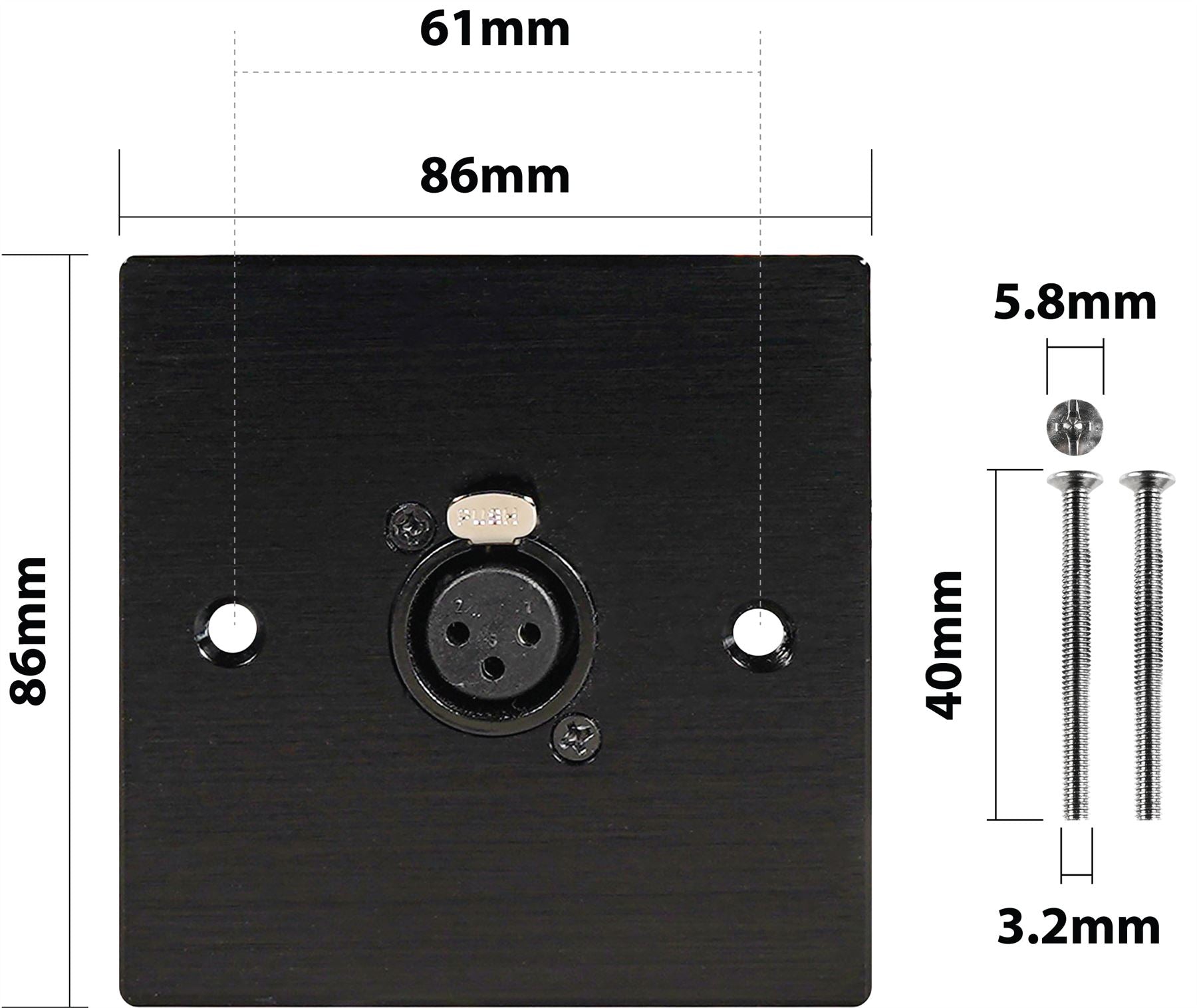 Black Wall Face Plate Electrical AV Slim Series 1 x Female XLR Wall Plate Metal