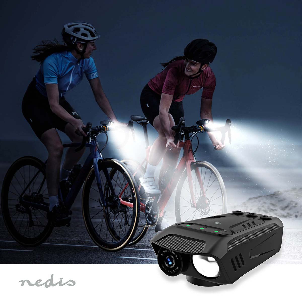 Nedis 3-in-1 Full HD Cycling Camera with Bike LED Head Light & Horn, 1080p 2MP, 600lm Night Mode, Waterproof, USB-C, 10hr Battery, MicroSD Slot � Black