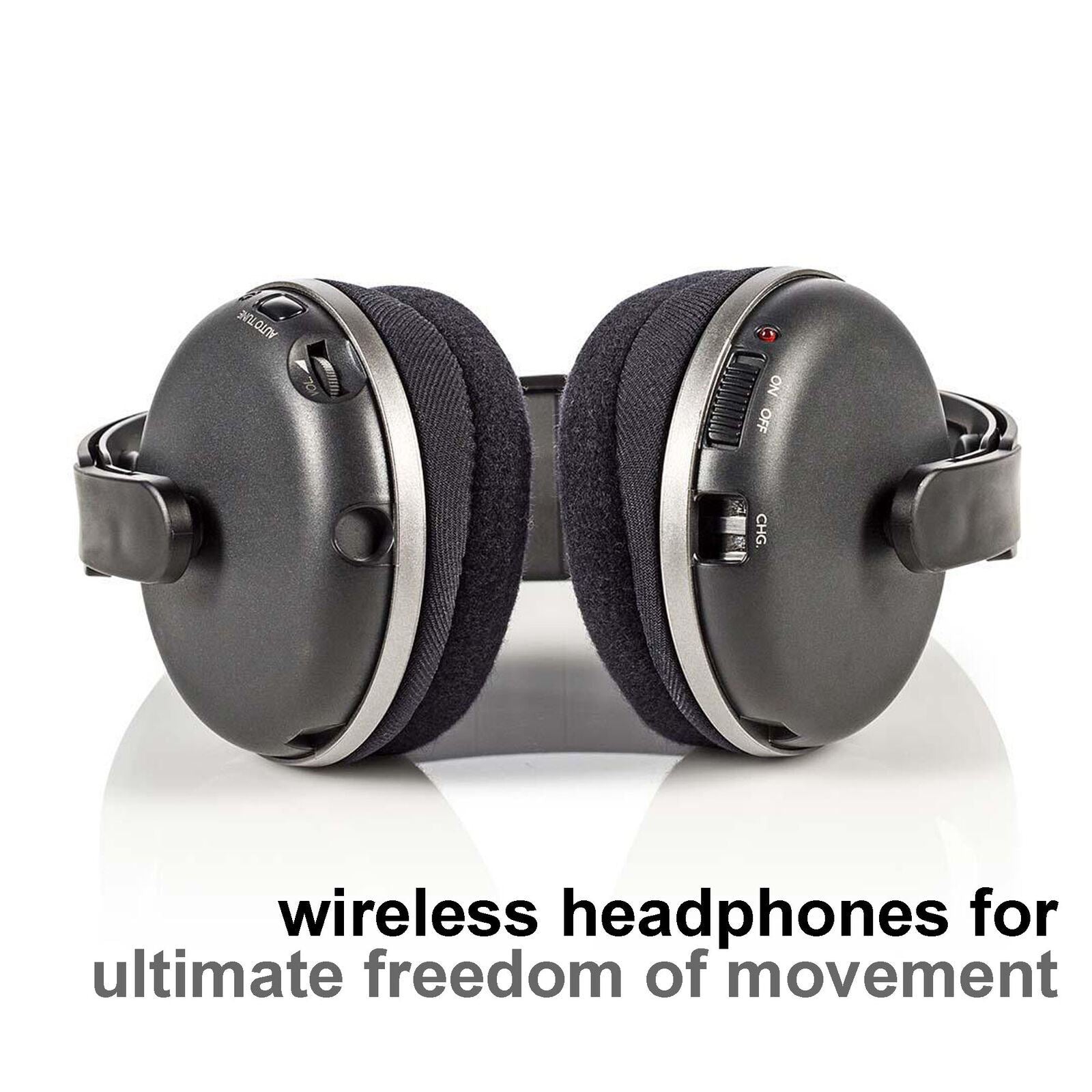 Nedis Wireless TV Headphones | RF, frequency 868 Mhz | Over-Ear | Maximum battery play time: 11 hrs | 100 m | Digital Audio | Charging dock | Black / Silver