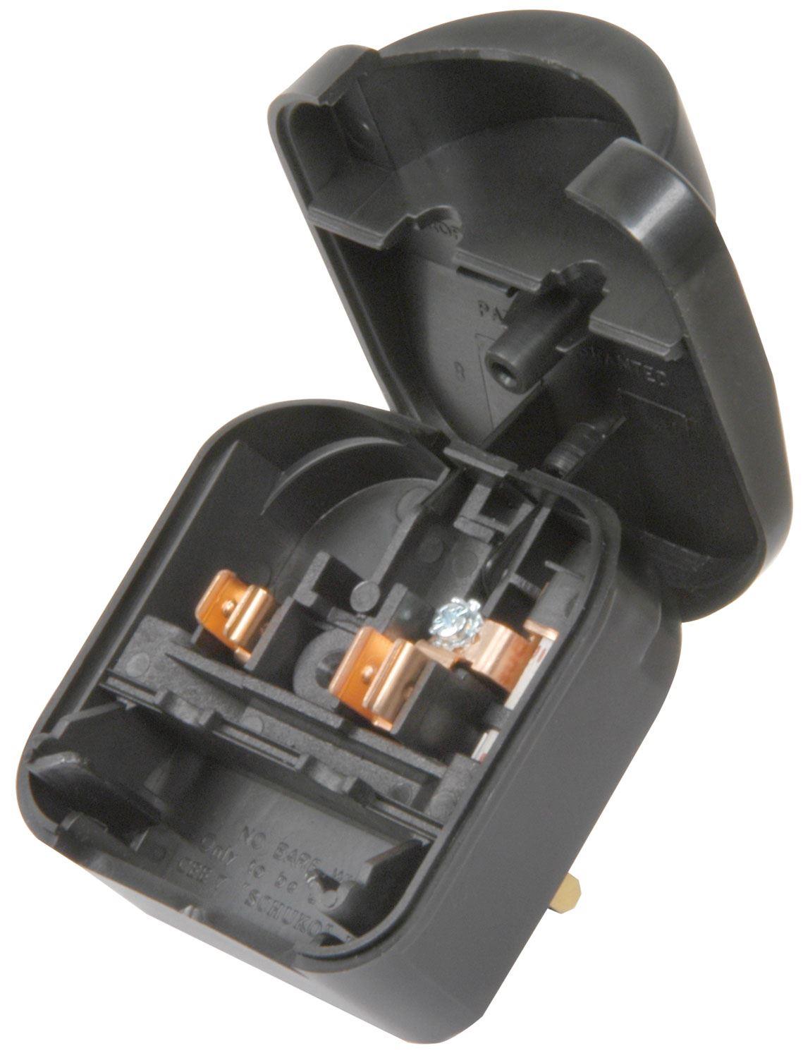 Euro Plug Converter 2 Pin Schuko SCP Plug to Fused 3 Pin UK Mains 5A Black