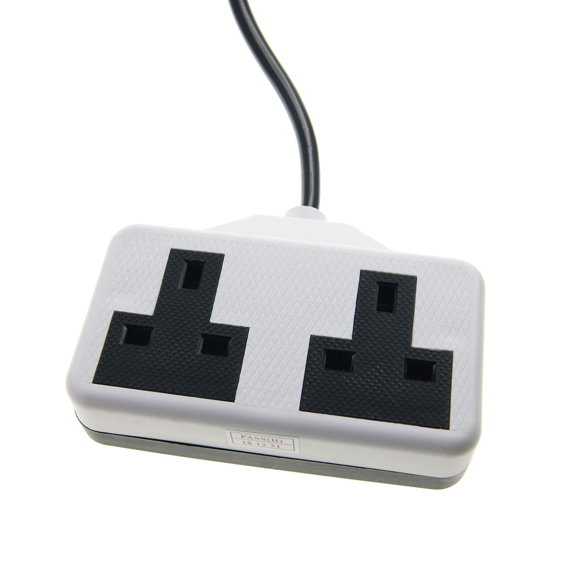 Euro EU French 0.8m Schuko Plug to 2 Gang White 13A UK Socket Hybrid Generator Adapter Fly Lead for Caravan Motor Home