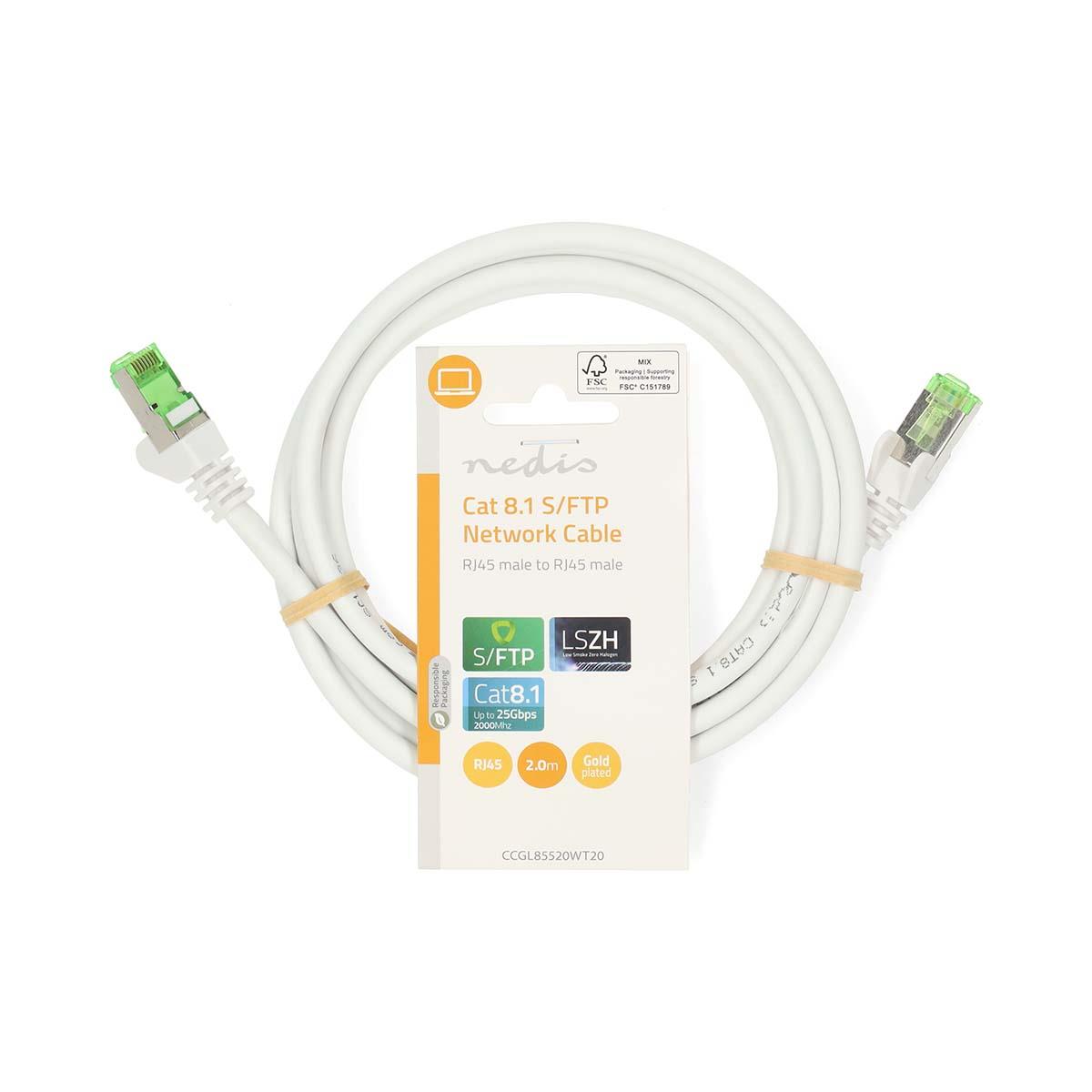 Nedis Cat 8.1 Network Cable | S/FTP | RJ45 Male | RJ45 Male | 2.00 m | Round | LSZH | White | Label
