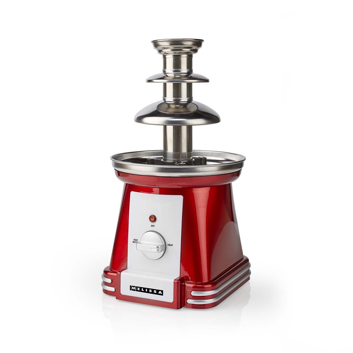 MELISSA Chocolate Fountain, Retro 3 Tier Table Top Machine with 500ml Capacity, Heat & Motor Settings, 90W - Red/White