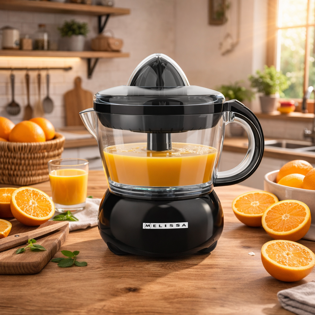 MELISSA 0.7L Electric Citrus Press Juicer Squeezer, 40W Motor, with Bi-Directional Twist, 2 x Interchangeable Cones, and Easy Pour Spout, for Lemon Grapefruit Orange Lime Juice Extractor - Black