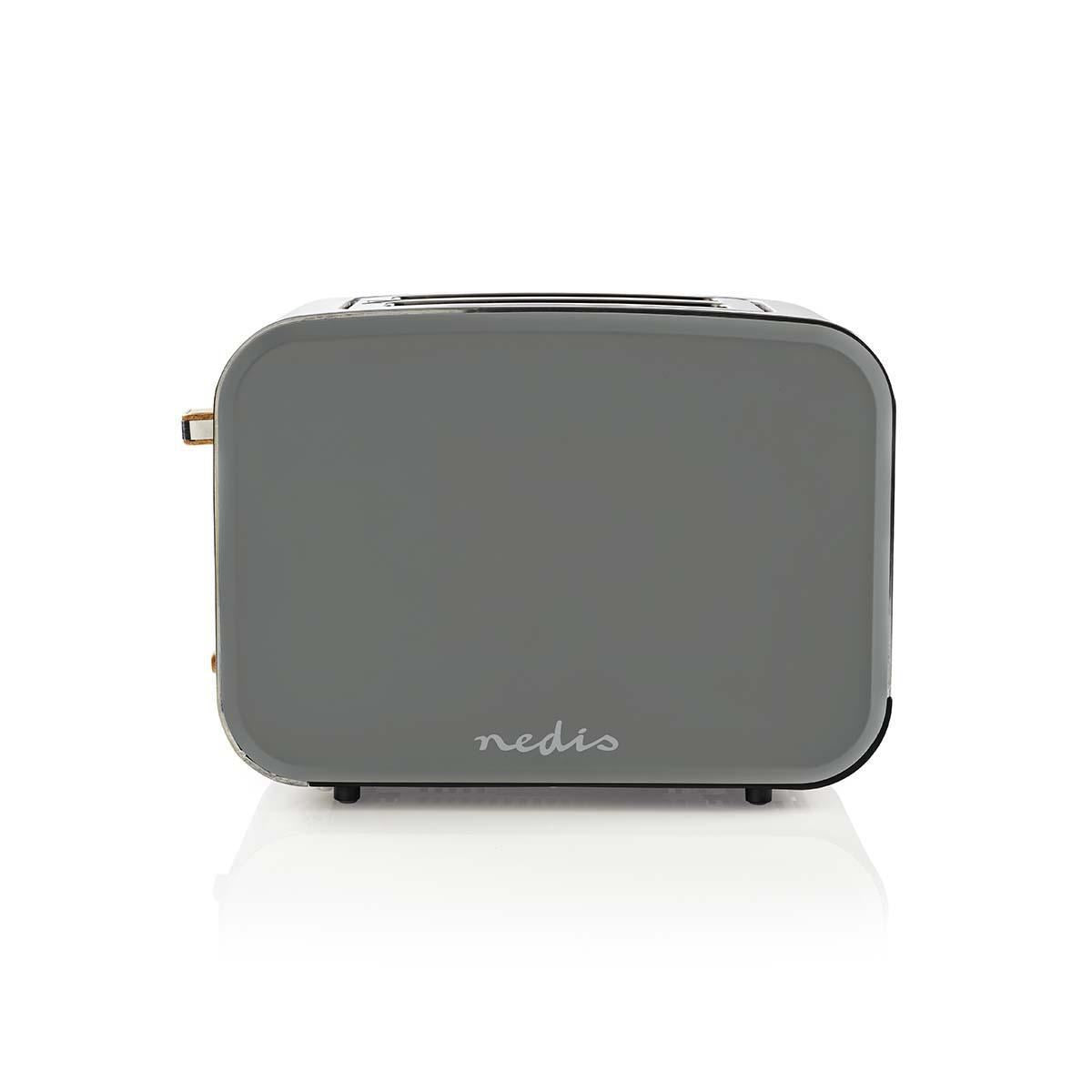 Nedis Soft Touch Toaster with 2 Wide Slots for Toast, Bagels or Muffins, 6 Toasting Settings, Reheat, Defrost and Cancel Functions, Grey