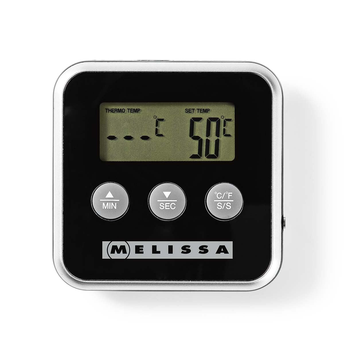 Melissa Leave-in Digital Food, Meat, Baking Thermometer Temperature Probe Cooking Kitchen BBQ, with Alarm, Timer - Black