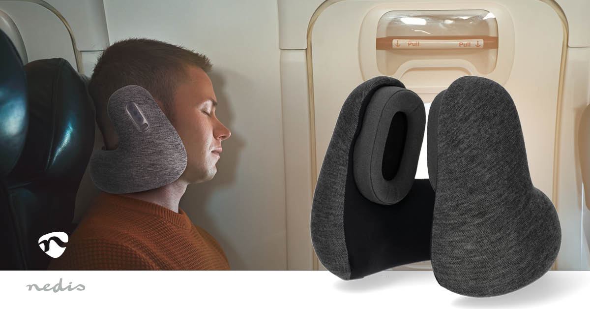 Nedis Travel Pillow with Built-In Bluetooth 5.3 Headphones, Wireless Over-Ear Design, Memory Foam, Passive Noise Cancelling, Hands-Free Calls, USB-C Charging