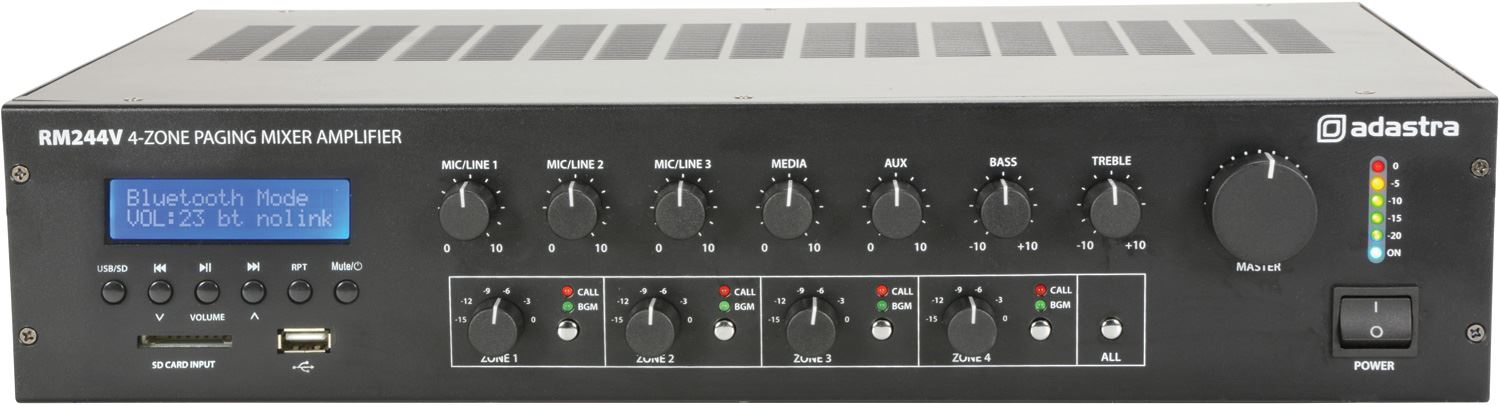 Adastra RM244V 4-Zone Paging 100V Mixer Amplifier with Bluetooth