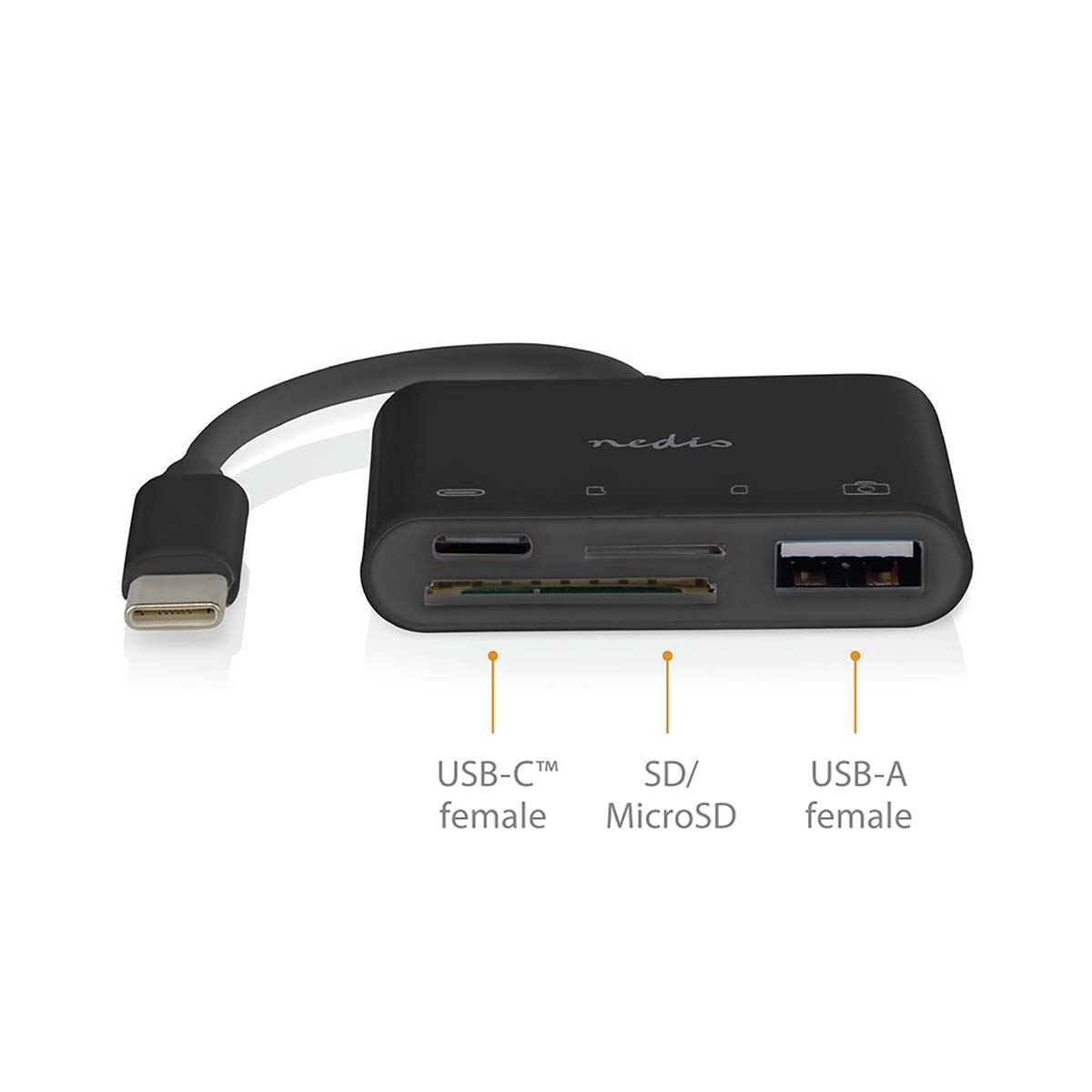 Nedis USB Hub | 1x USB-C™ | 1x USB A / 1x USB-C™ | 4 port(s) | USB 2.0 | USB Powered | SD & MicroSD