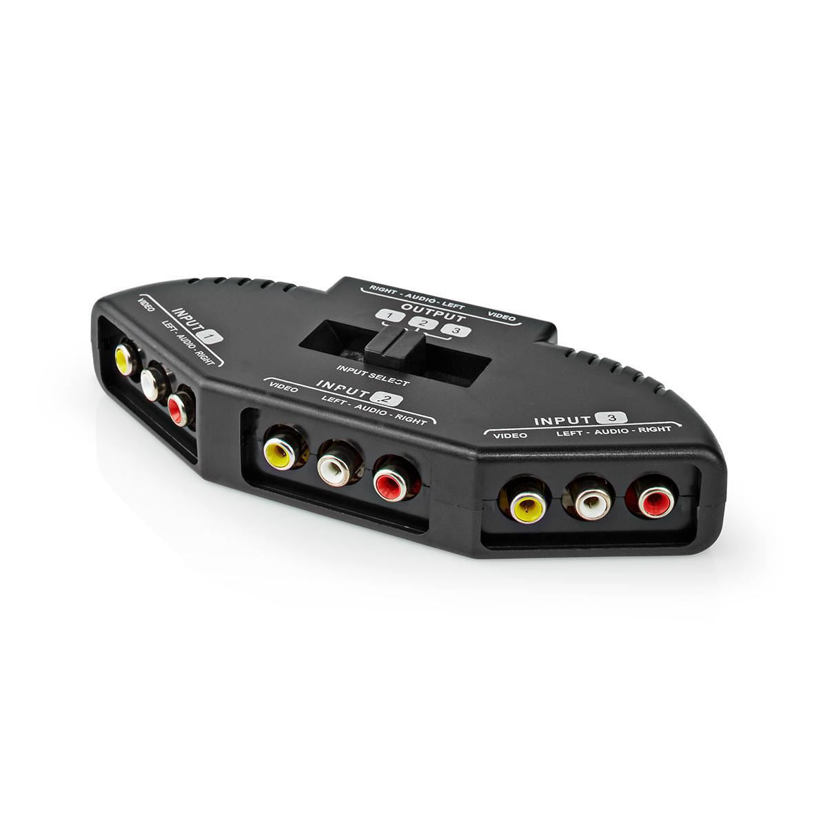 Nedis Composite Video Switch | 3 port(s) | Connection input: 3x Composite Video (RWY) | Connection output: 1x Composite Video (RWY) | 1024x576 | ABS | Black