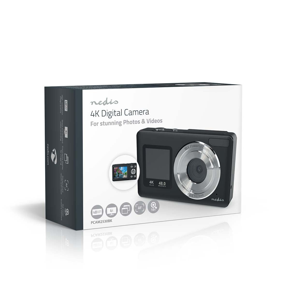 Nedis 48MP 4K Digital Photo / Video Camera Dual Screen 30FPS Compact - Black