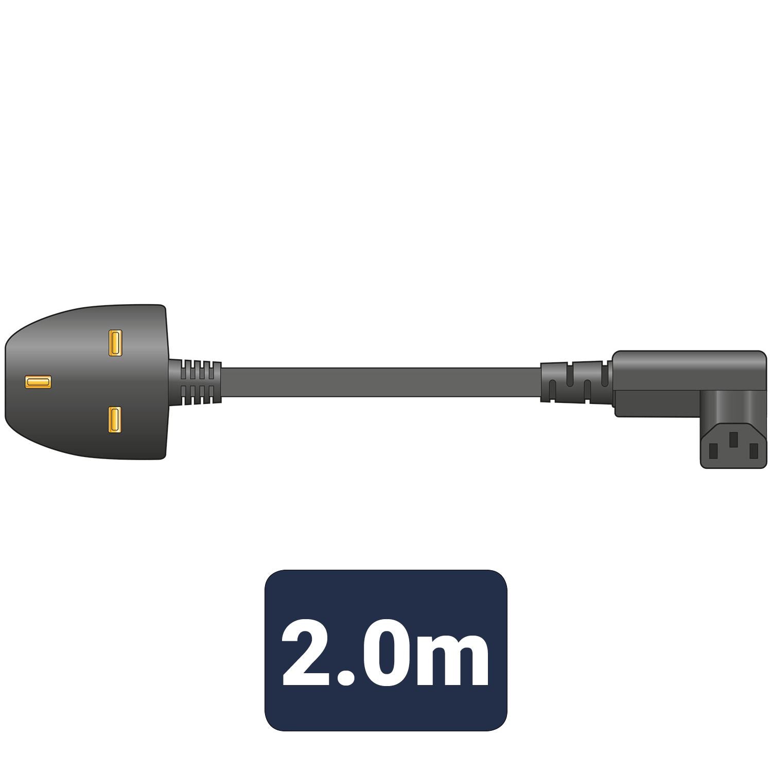 Mercury Power Cable | UK Male | IEC-320-C13| Angled | Nickel Plated | 2.00 m | Round | PVC | Black
