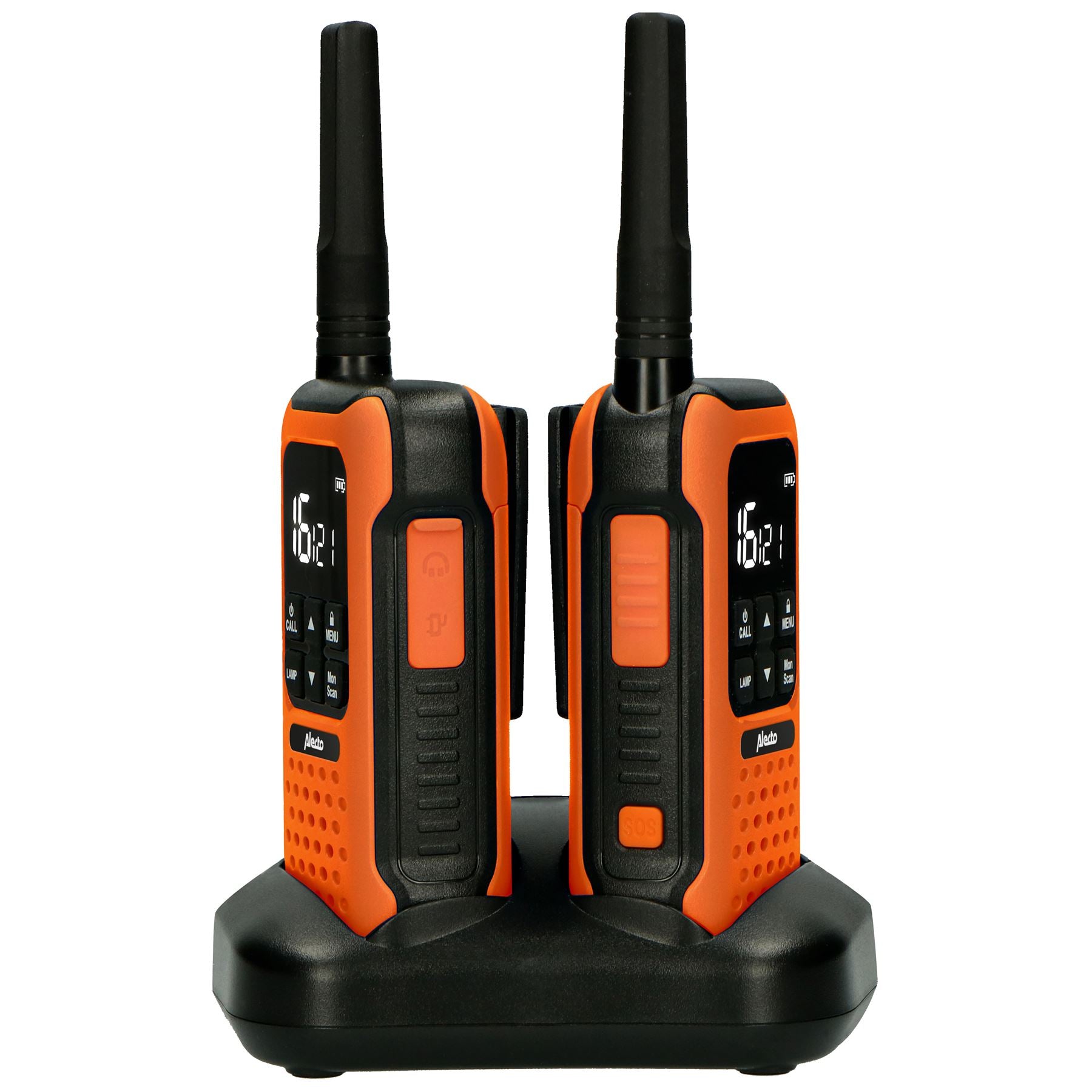 Alecto Walkie-Talkie Set | 2 Handsets | Up to 10 km | Frequency channels: 16 | PTT / VOX | 110 h standby| Charging base included | Headphone output | Orange | FR300OE
