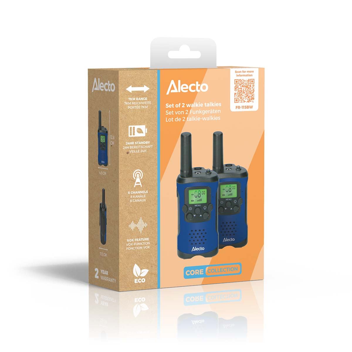Alecto Walkie-Talkie Childrens Set | 2 Handsets | Up to 7 km | LCD | Frequency channels: 8 | VOX | up to 3 Hours | Black / Blue