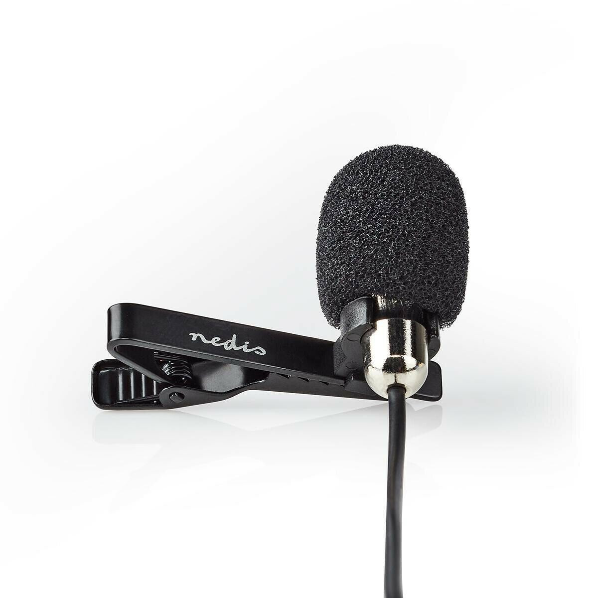 Nedis 3.5mm Lavalier Microphone, Wired Omnidirectional Clip On Lapel Mic with Audio Splitter and Travel Pouch, for Video Call Podcast Ga...