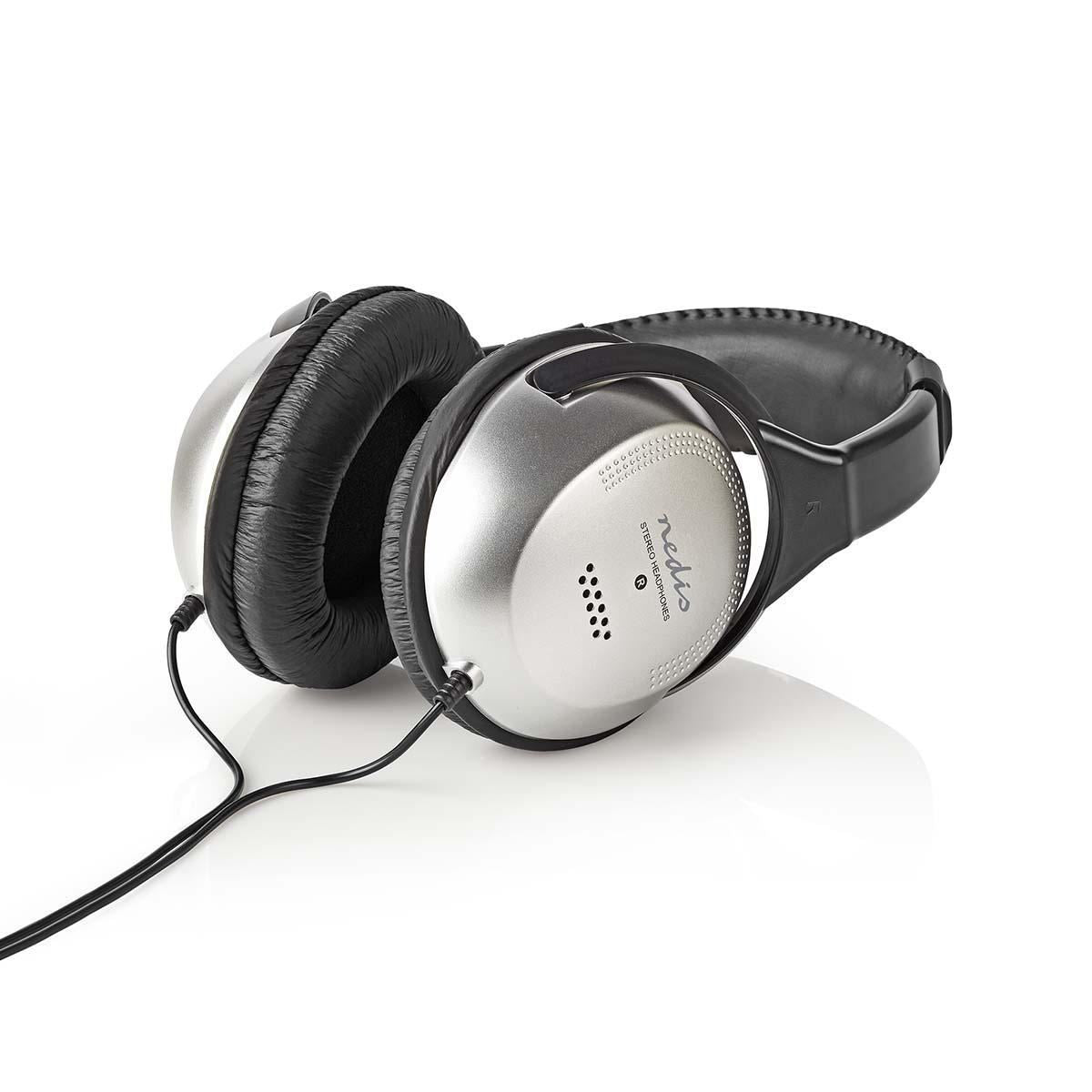 Nedis TV Hi-Fi Headphones Over Ear Stereo Long Lead 6m Cable With Volume Control - Black / Silver