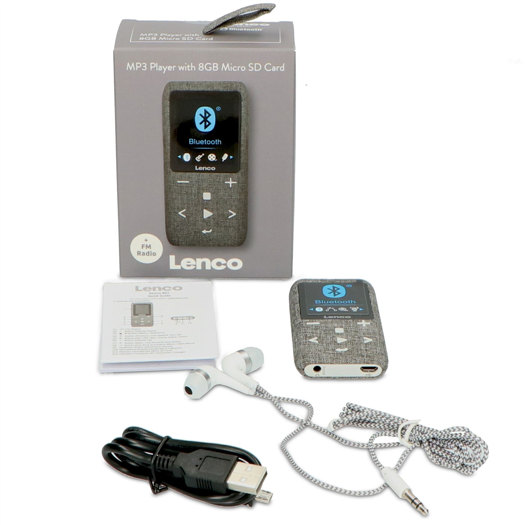 Lenco MP3/MP4 Player | Bluetooth® | 8GB | Micro SD Card Expansion | Grey