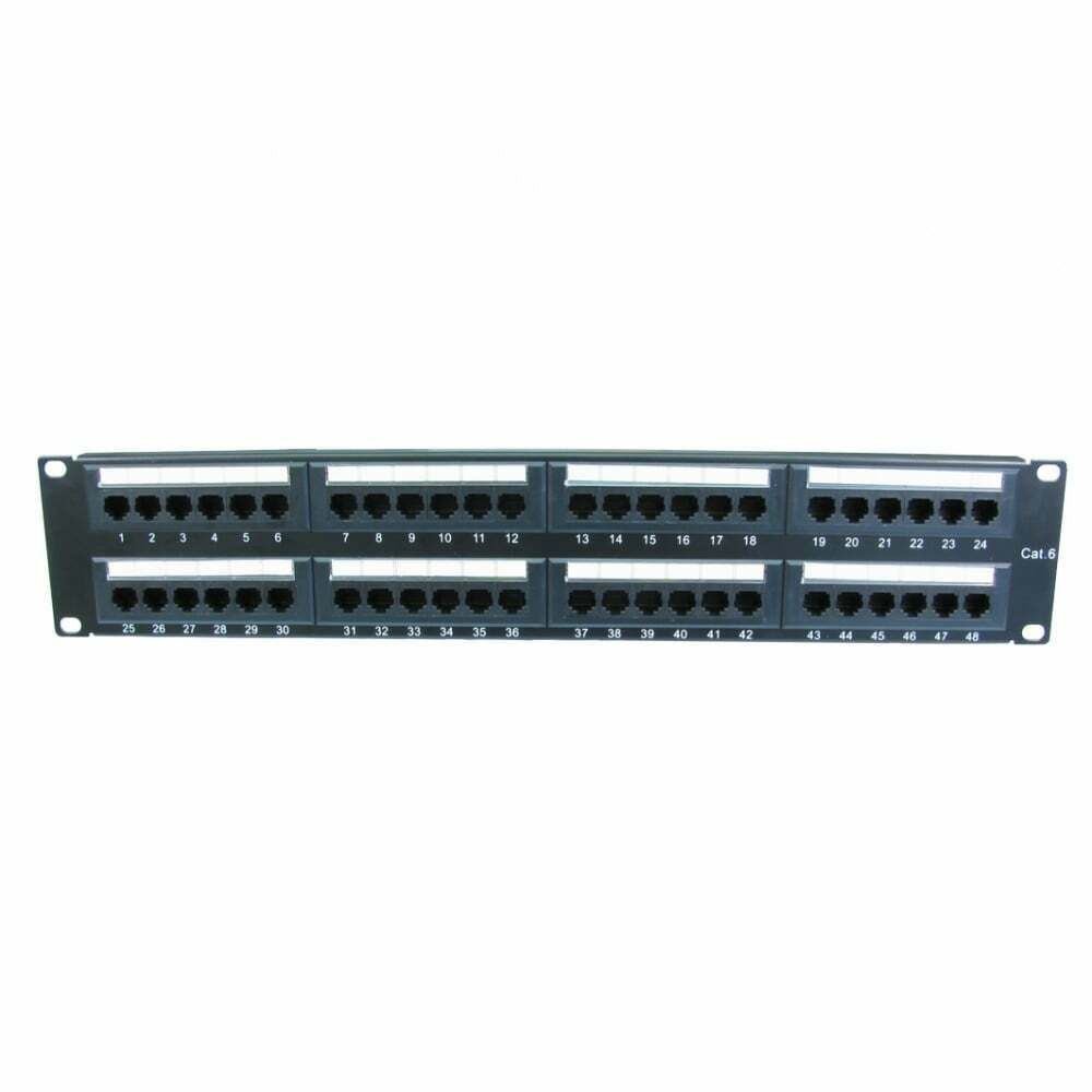 Ex-Pro 19 Inch CAT6 2U 48 Port RJ-45 Patch Panel. Unshielded. Black