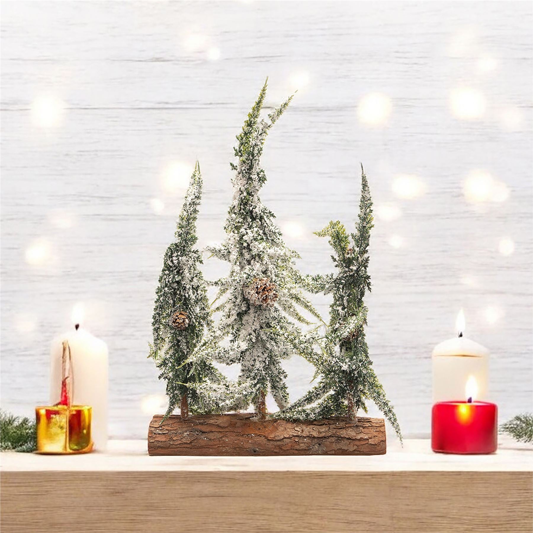 Decorative Snow Topped Effect Mini Christmas Tree Display on Log