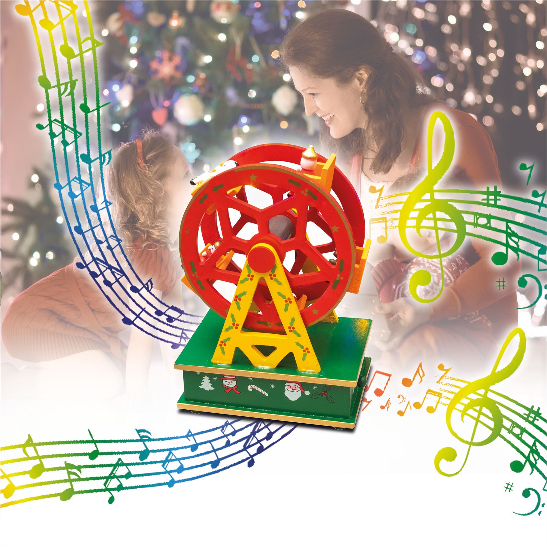 Christmas Mechanical Wooden Fairground Ferris Wheel Mini Music Box Wind Up