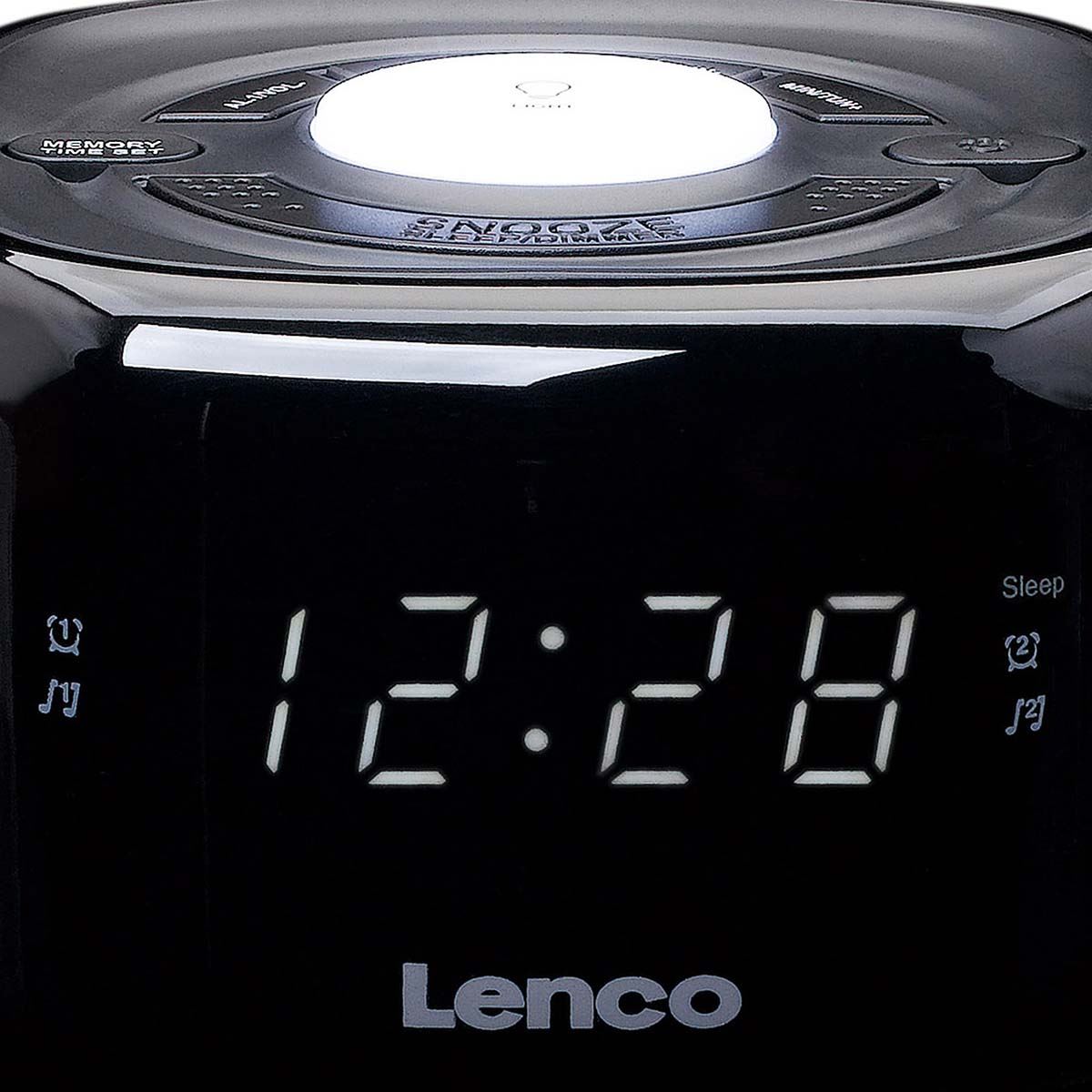 Lenco FM Alarm Clock Radio with Night Light | Black
