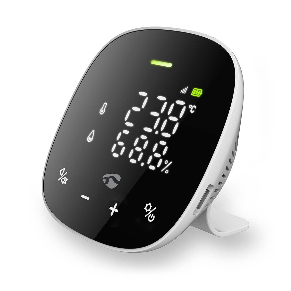 Nedis Smart Air Quality Monitor, Wi-Fi CO2 Sensor with LED Display, Temperature & Humidity Alerts, App-Controlled, Audible & Visual Alarms, NDIR Sensor, Rechargeable Backup Battery - Black/White
