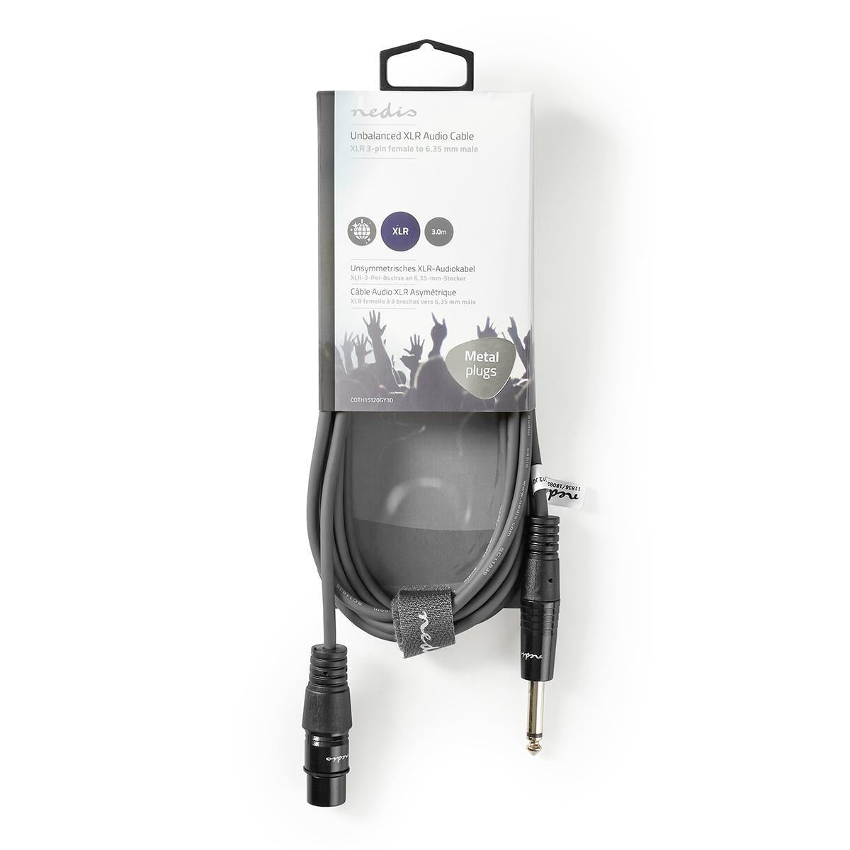 Nedis Unbalanced Audio Cable | XLR 3-Pin Female | 6.35 mm Male | Nickel Plated | 3.00 m | Round | PVC | Dark Grey | Carton Sleeve