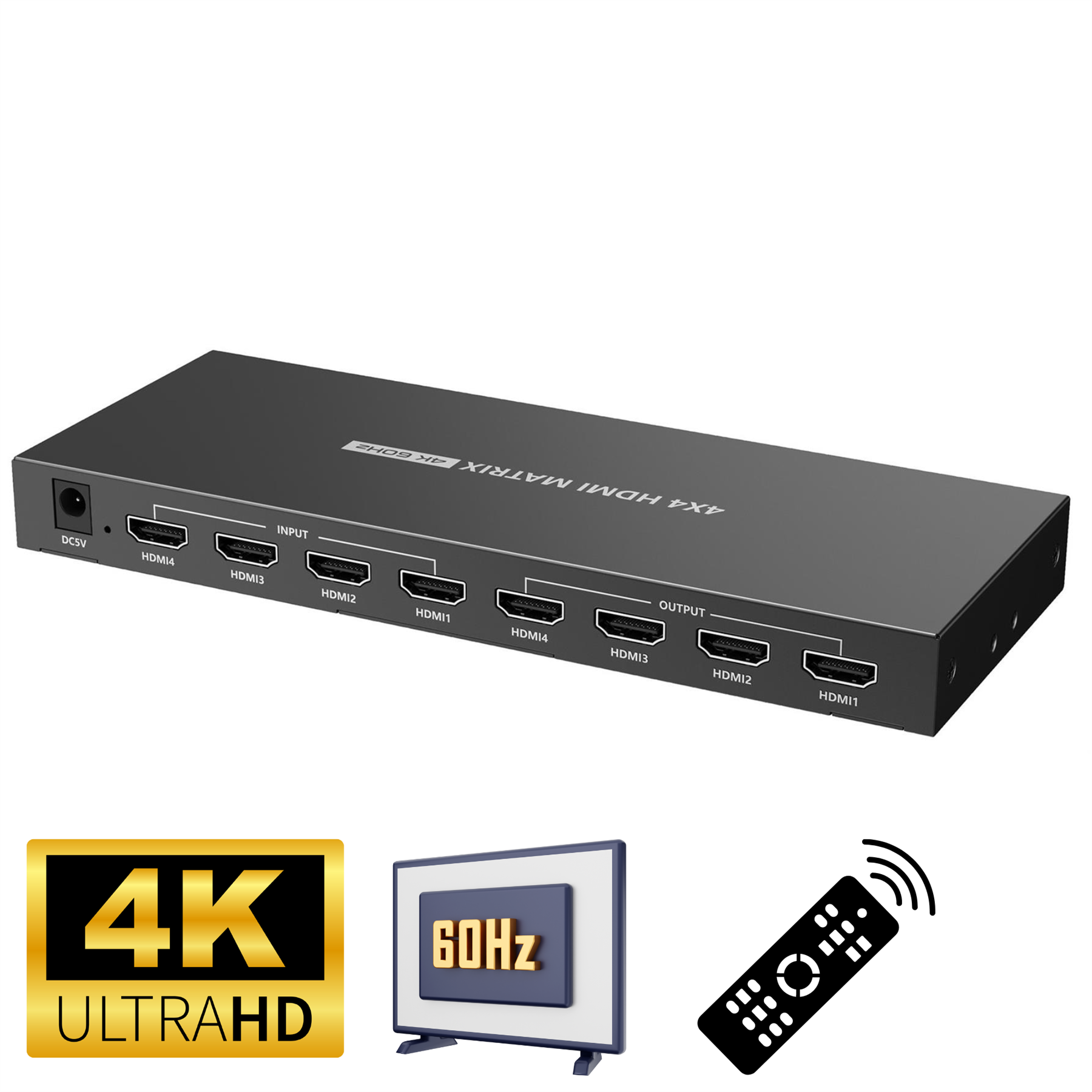 HDMI Switch Matrix 4x4 Port 4K UHD 60Hz V2.0 4 in 4 Out Selection