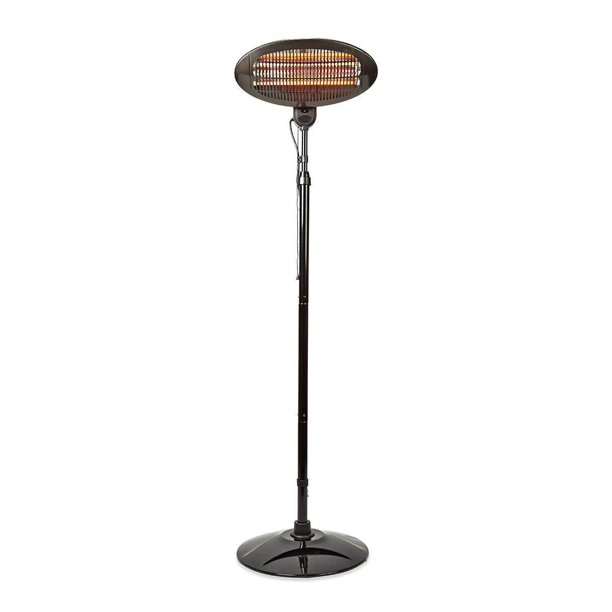 2KW Outdoor Freestanding Quartz Electric Garden Patio Heater, 2000W, IP34 Rated, with 3 Power Settings, Adjustable Angle and Height Stand
