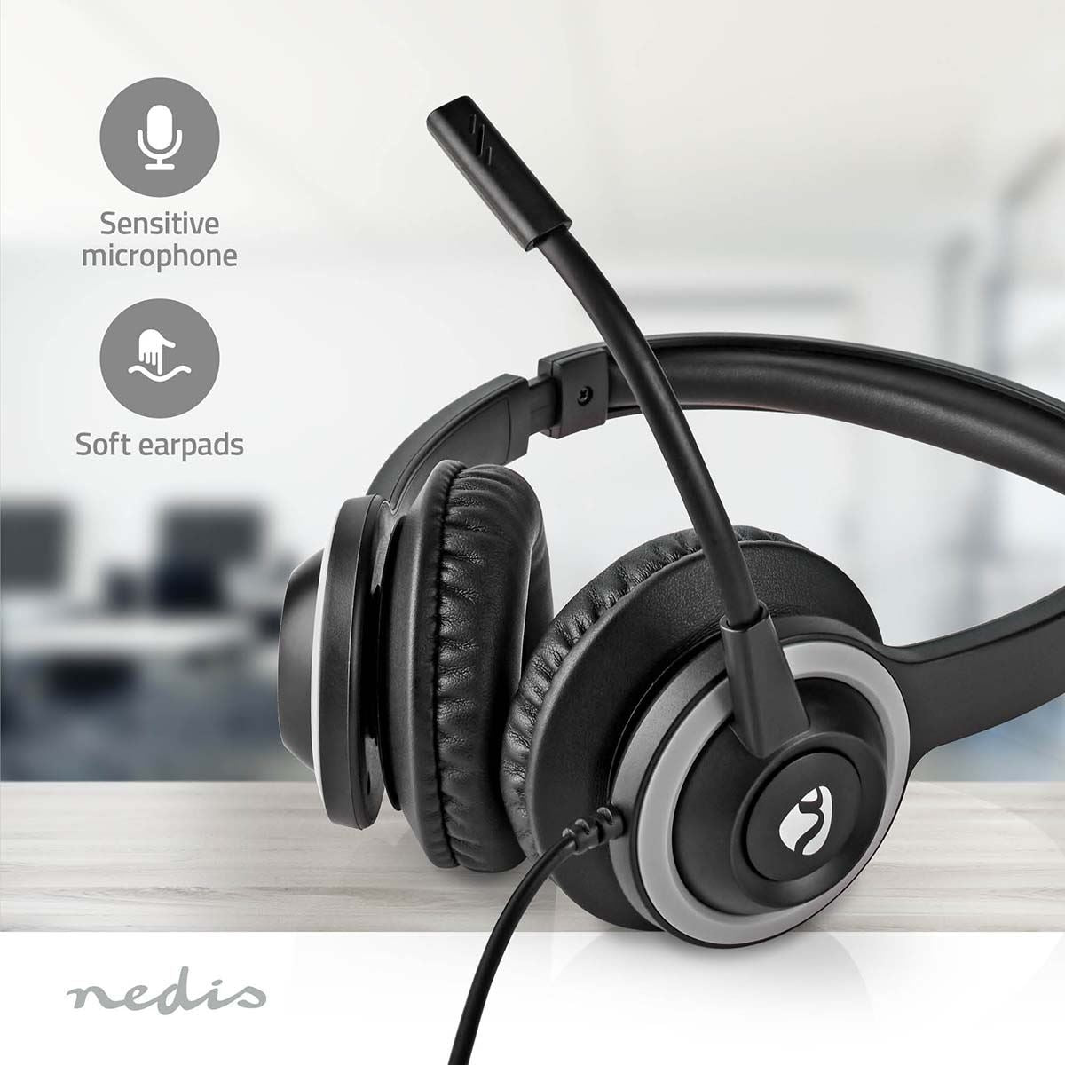 Nedis PC Headset | On-Ear | Stereo | USB Type-A / USB Type-C™ | Fold-Away Microphone | Black