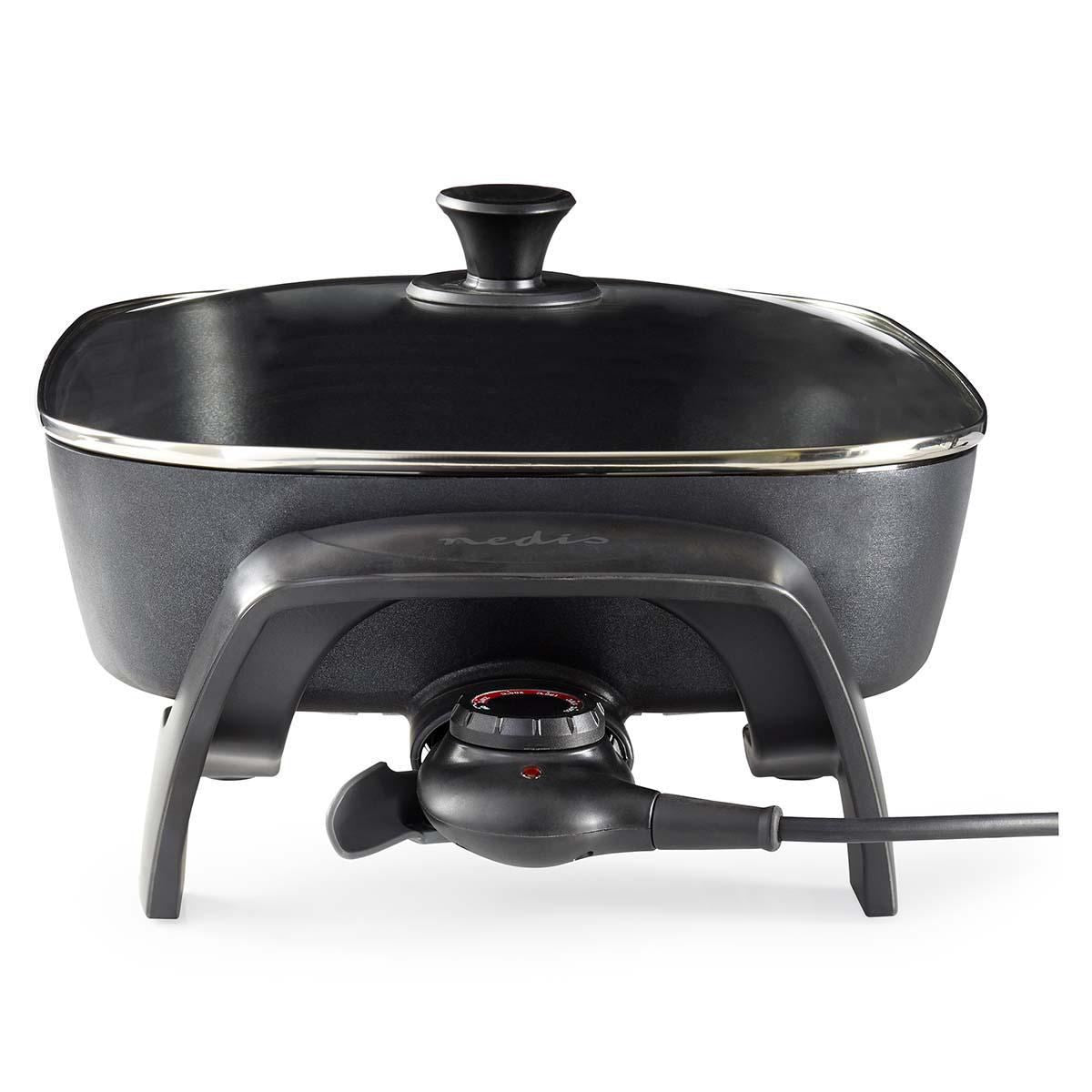 Nedis 7L Non Stick Electric Skillet Pan Cooker, 40cm XXL Multi Function with Tempered Glass Lid and Thick Cast Aluminium Body, 2200W for Frying, Baking, Stewing, Braising, Cooking - Black