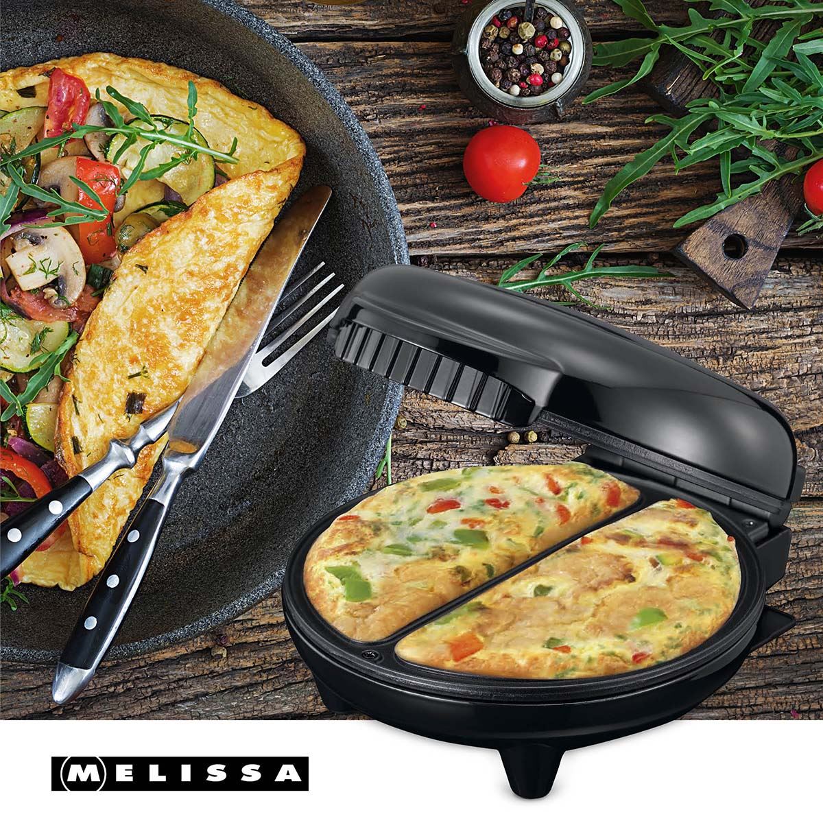 MELISSA Deep Fill Omelette Maker, Dual Non-Stick Plates, Electric 750W Omelette Cooker, Fast, Fluffy Homemade Omelettes – Compact & Easy Clean Breakfast Appliance