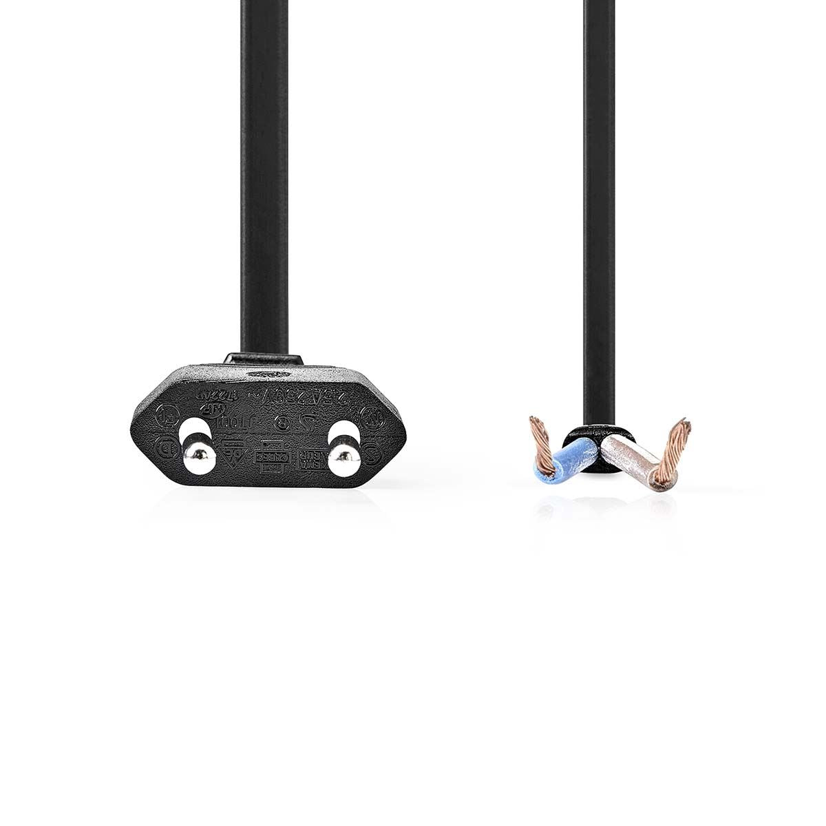 Nedis Power Cable | Euro Male | Open | Straight | Straight | Nickel Plated | 3.00 m | Flat | PVC | Black | Label