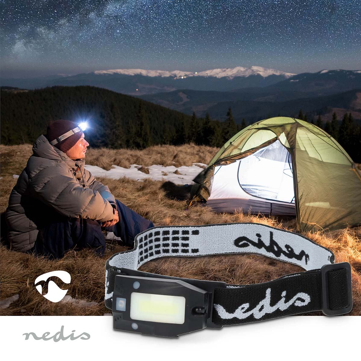 Nedis LED headlight | Battery Powered / USB Powered | 3.7 V DC | Batteries included | Rechargeable | Rated luminous flux: 180 lm | Light range: 20 m