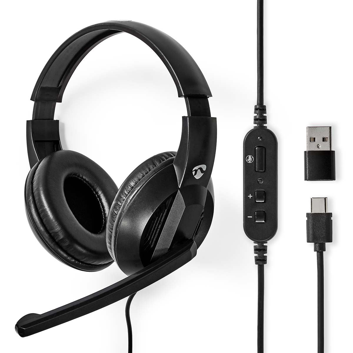 Nedis PC Headset | Over-Ear | Stereo | USB Type-A / USB Type-C™ | Fold-Away Microphone | Black